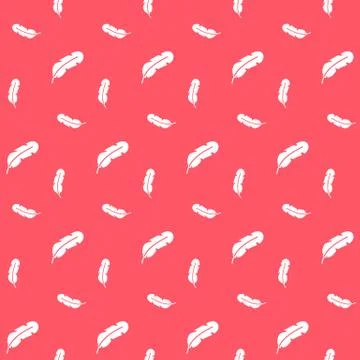 Paper feathers on a red background, seamless pattern Stock Illustration