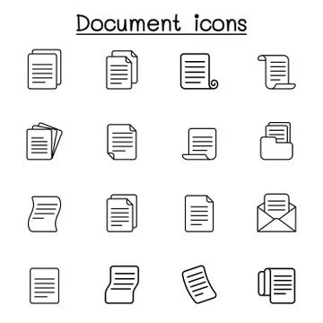 Paper, file, document, folder, infomation, data icon set in thin line style Illustrazione stock