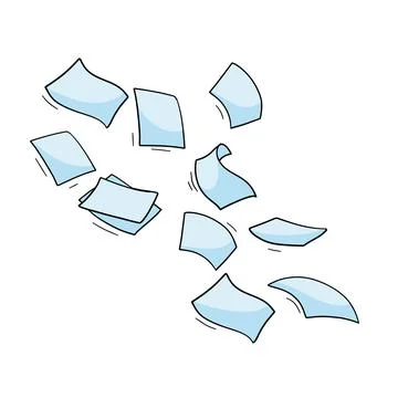 Paper files of documents fall down. Flying sheets. Blank sheet. Stock Illustration