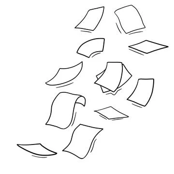 Paper files of documents fall down. Flying sheets. Blank sheet. Stock Illustration