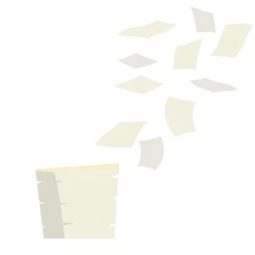Paper files fall down. Blank sheet. White trash. Cartoon flat illustration. Illustrazione stock