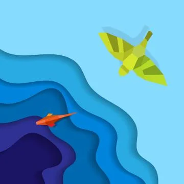 Paper fish and bird Stock Illustration
