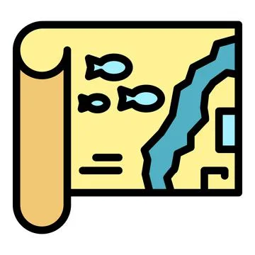 Paper fish map icon color outline vector Illustrazione stock