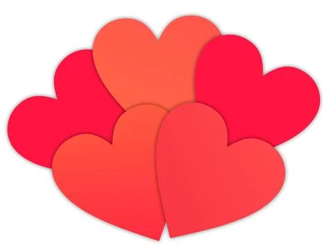 Paper five red hearts on white background Stock Illustration