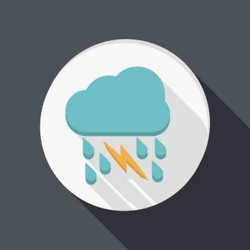 Paper flat icon, cloud rain lightning Stock Illustration