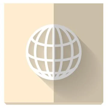 Paper flat icon with a shadow, symbol of globe Stock Illustration