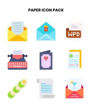 Paper Flat Vector Icons Pack Stock Illustration