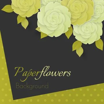 Paper flower realistic illustration of white and green cream roses Stock Illustration