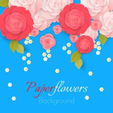 Paper flower realistic style illustration of pink roses 스톡 일러스트
