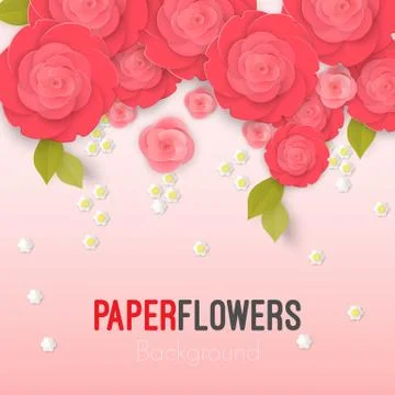 Paper flower realistic style illustration of pink roses Illustrazione stock