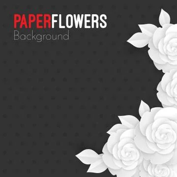 Paper flowers background with place for text, white origami roses 스톡 일러스트