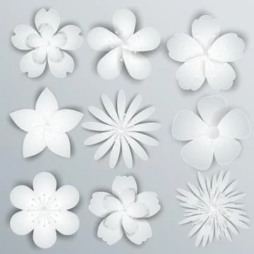 Paper flowers Set isolated Vector illustration. Stock Illustration