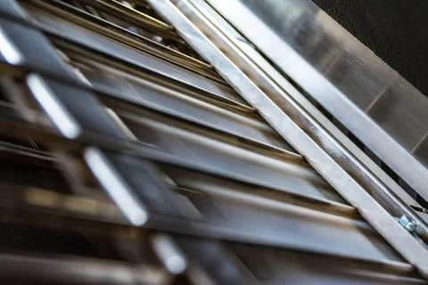 Paper Folding Machine Fold Unit Inside Metal Bars Press Closeup Inner Working Stock Photos