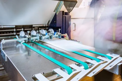 Paper Folding Machine Rollers Conveyor Belt Output Feed Printing Industry Eng Stock Photos