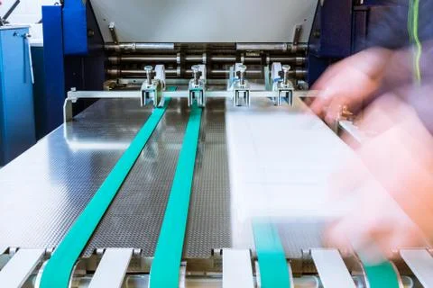 Paper Folding Machine Rollers Conveyor Belt Output Feed Printing Industry Eng Stock Photos