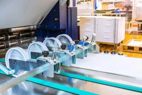 Paper Folding Machine Rollers Conveyor Belt Output Feed Printing Industry Eng Stock Photos