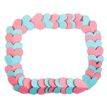 Paper frame template made of paper hearts isolated on white background Stock Photos