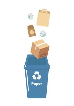Paper garbage sorting container with recycle symbol. Stock-Illustration