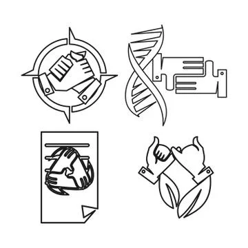 Paper genetic leaf Commitment Teamwork Together Outline Logo Stock Illustration