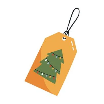 Paper gift tag with christmas tree pattern for holiday present packaging labe Stock Illustration