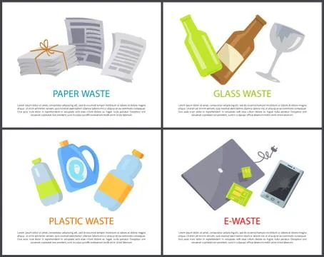 Paper Glass Plastic and E-waste Set of Banners Stock-Illustration