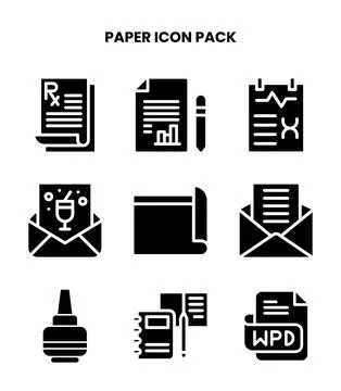 Paper Glyph Vector Icons Pack 스톡 일러스트