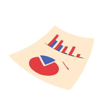 Paper with graphics, analitic data isolated on white background. Vector flat  Stock Illustration