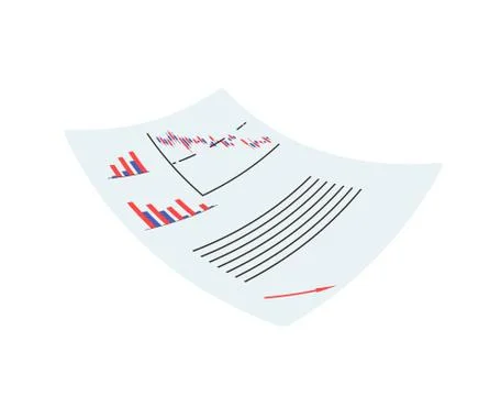 Paper with graphics, analitic data isolated on white background. Vector flat  Stock Illustration