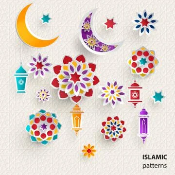 Paper graphics of Islamic symbols. Vector illustration. Stock Illustration