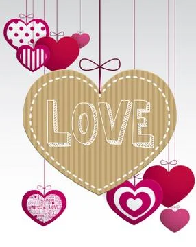 Paper hanging hearts Stock Illustration