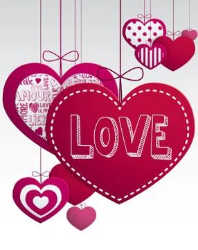 Paper hanging hearts Stock Illustration