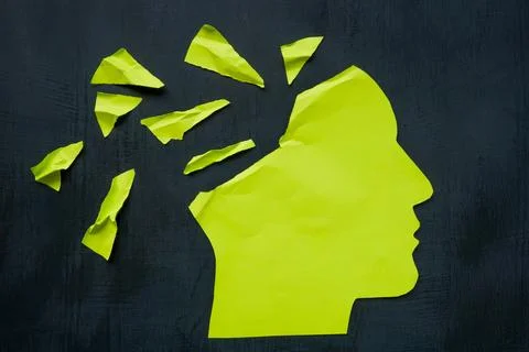Paper head torn as a concept for memory and mental health problems. Stock Photos