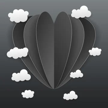 Paper heart and cloud texture on dark background Stock Illustration