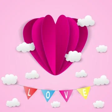 Paper heart and cloud texture on pink background Stock Illustration
