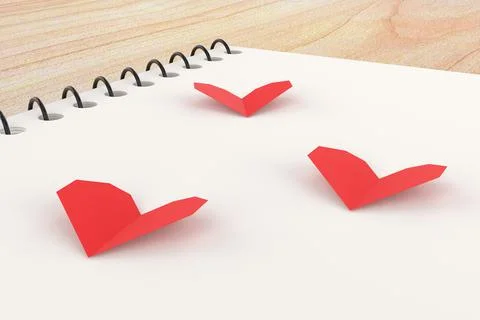 Paper hearts on the book. 3D rendering. Stock Illustration