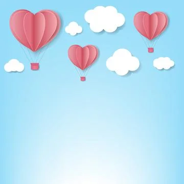 Paper Hearts With Cloud Blue Background Stock Illustration