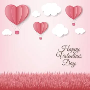 Paper Hearts With Cloud Pink Background Card Stock Illustration