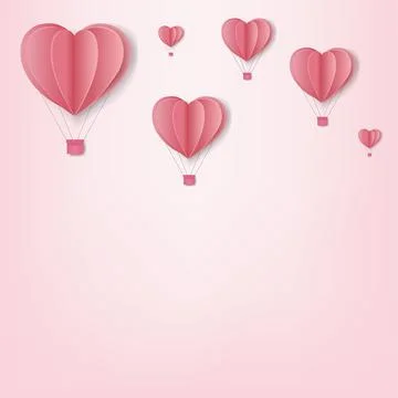 Paper Hearts With Cloud Pink Background Card Stock Illustration