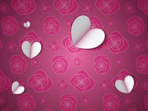 Paper hearts on the flower pattern Stock Illustration