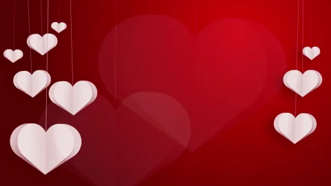 Paper hearts on a string sway in the wind. Animated romantic red background Video stock 232695434