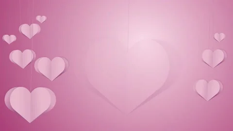 Paper hearts on string sway in the wind. Animated romantic pink background Stock-Footage 235983348