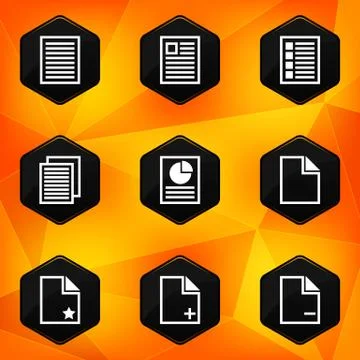 Paper. Hexagonal icons set on abstract orange background Stock Illustration