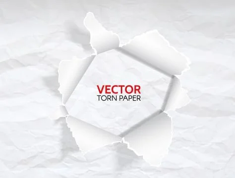 Paper hole with space for text. Torn white crumpled paper background. Paper w Stock Illustration