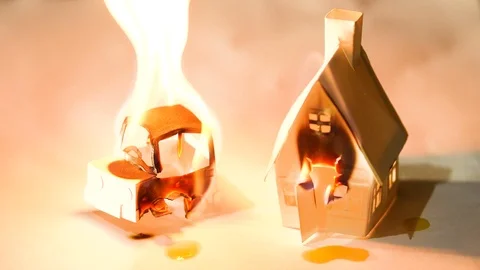 A paper house designed in a fire concept  Stock Footage 96360691