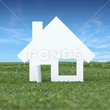 Paper house in the green grass field Stock Illustration