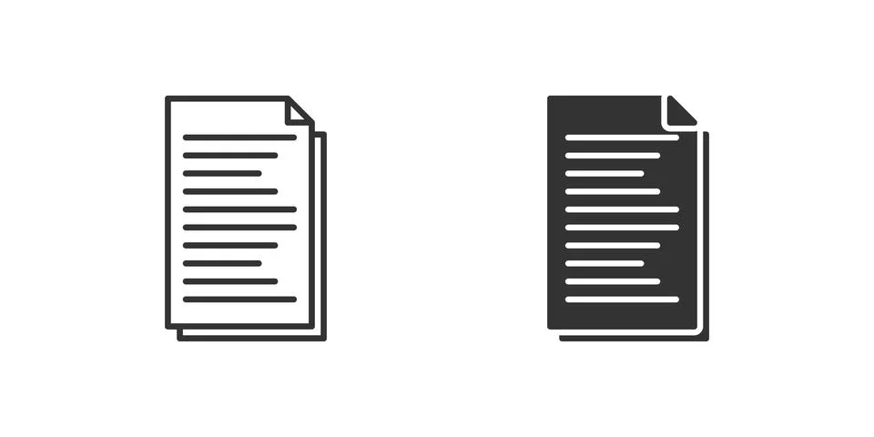Paper Icon Set. A black icon of a paper document, representing documentation. Stock Illustration