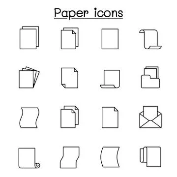 Paper icon set in thin line style Illustrazione stock