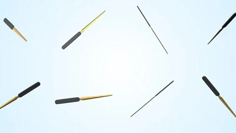 Paper Knifes Falling on a Light Blue Background. Letter Opener Knife 3D. 4K Stock Footage 303137572
