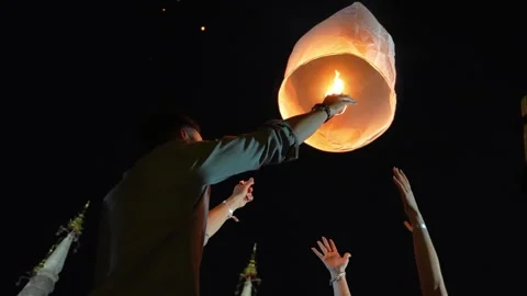 Paper Lantern Falls Back After Premature Release Stock Footage 327707535