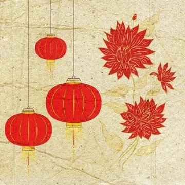 Paper Lantern with Flowers Ilustración de archivo